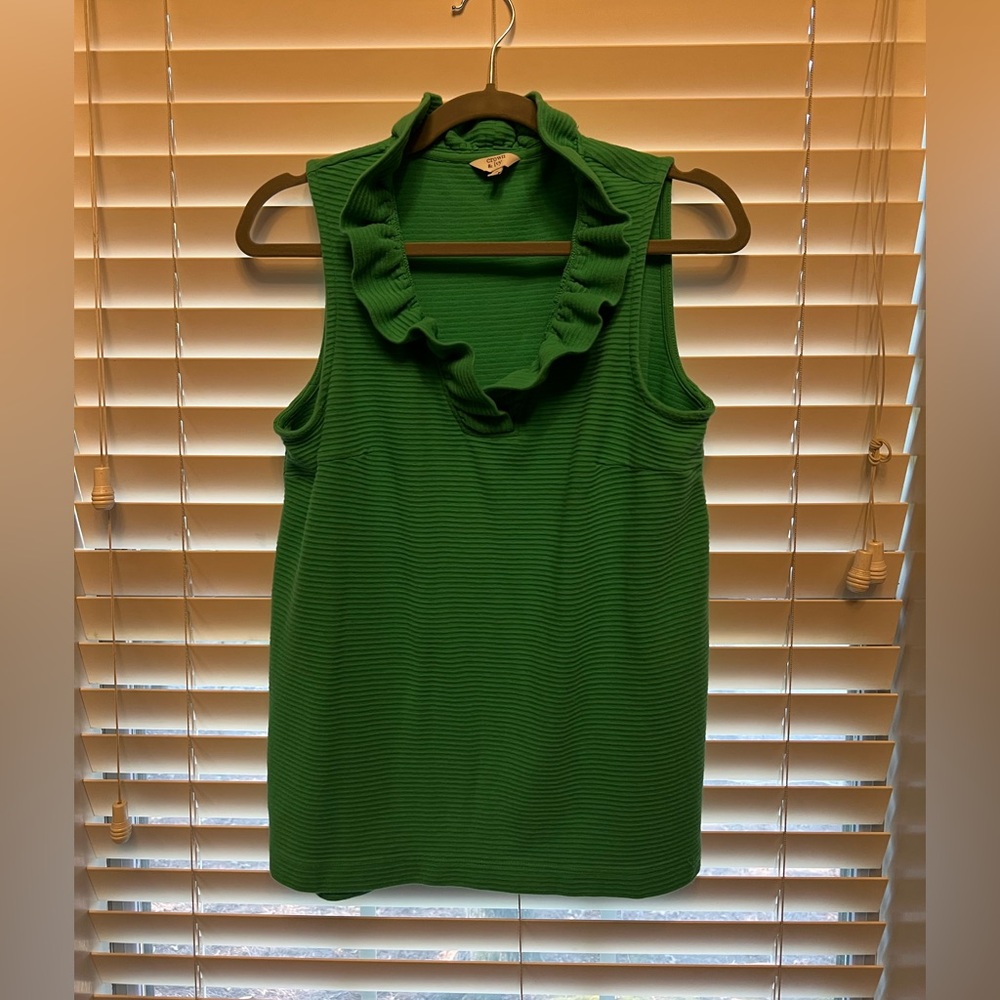 Green Ruffled Sleeveless Top